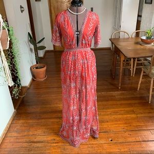 NWT Full Length Low Cut Cranberry Romper